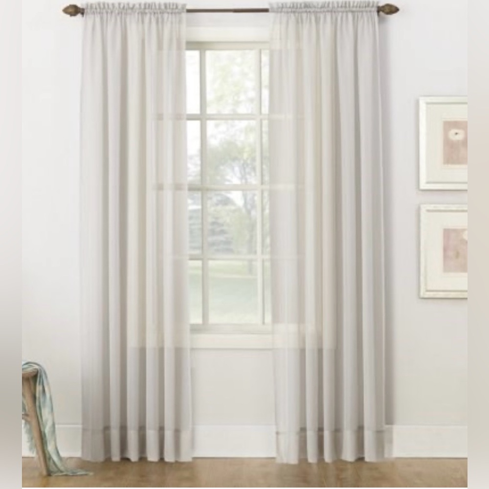 No. 918 Emily Voile Sheer Rod Pocket Curtain Panel; 2 Single Panel 59x63 Silver